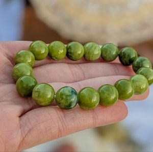 Sage Green Serpentine Gemstone Beaded Stretchy Bracelet